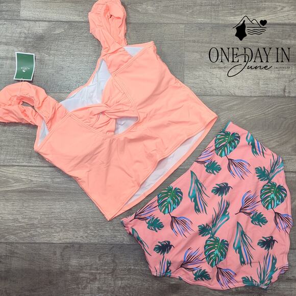 Eomenie Plus Size Ruffle Shoulder Tankini Swimsuit Size 2XL - Picture 7 of 7